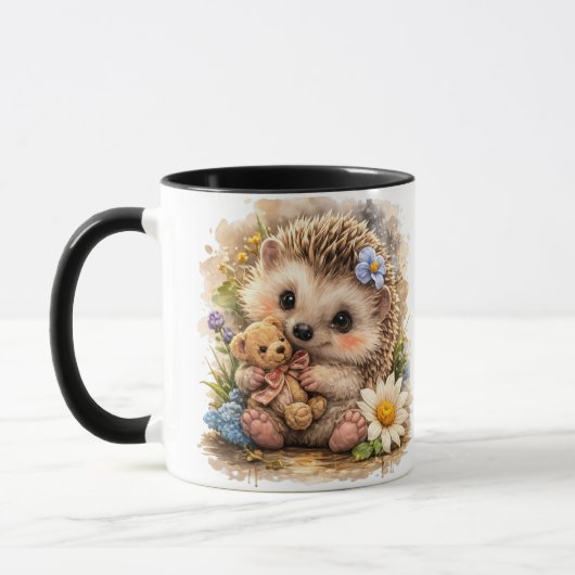 Cute Baby Hedgehog with Teddy Bear Coffee Mug マグカップ (左)
