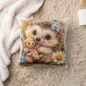 Cute Baby Hedgehog With Teddy Bear Floral Kawaii N クッション (ブランケット)