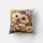 Cute Baby Hedgehog With Teddy Bear Floral Kawaii N クッション (裏面)