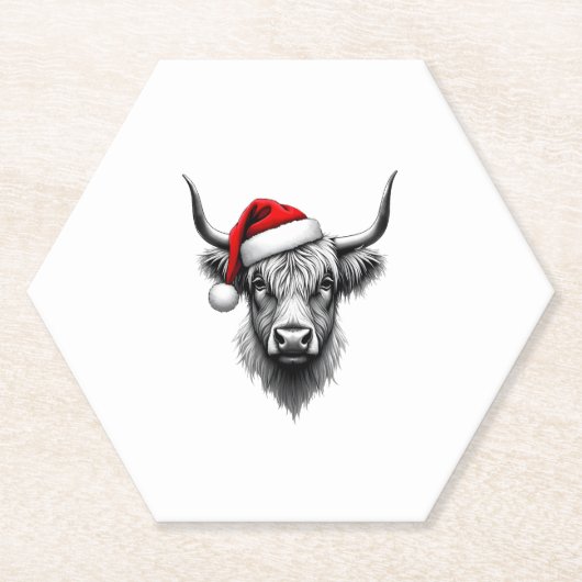 Cute Baby Highland Cow Christmas Santa Gifts Xmas  ペーパーコースター (正面)