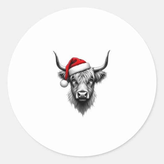 Cute Baby Highland Cow Christmas Santa Gifts Xmas  ラウンドシール (正面)