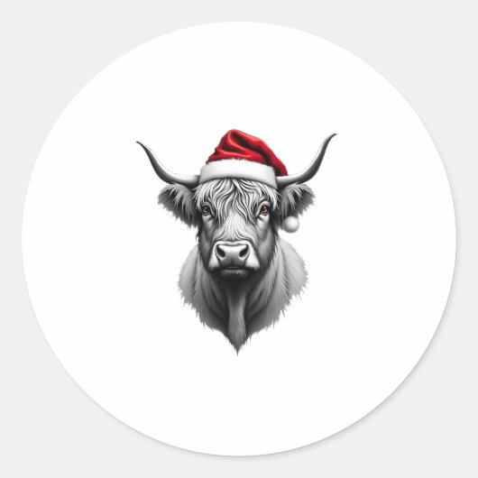 Cute Baby Highland Cow Christmas Santa Gifts Xmas  ラウンドシール (正面)