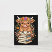 Cute Baby Highland Cow Reading Book Librarian Book カード (正面)