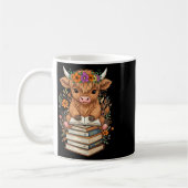 Cute Baby Highland Cow Reading Book Librarian Book コーヒーマグカップ (左)