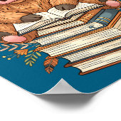 Cute Baby Highland Cow Reading Book Librarian Book ポスター (角)