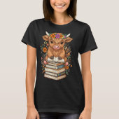 Cute Baby Highland Cow Reading Book Librarian Book Tシャツ (正面)