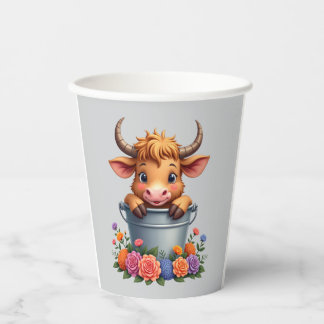 Cute Baby Highland Cow With flowers Calf Animal co 紙コップ