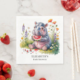 Cute Baby Hippopotamus Watermelon Baby Shower スタンダードランチョンナプキン