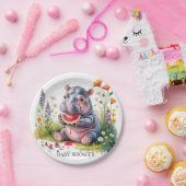 Cute Baby Hippopotamus Watermelon Baby Shower ペーパープレート (パーティー)