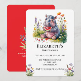 Cute Baby Hippopotamus Watermelon Baby Shower  招待状