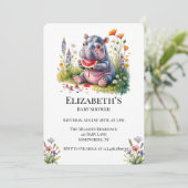 Cute Baby Hippopotamus Watermelon Baby Shower  招待状 (スタンド正面)