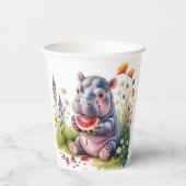 Cute Baby Hippopotamus Watermelon Baby Shower 紙コップ (裏面)