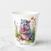Cute Baby Hippopotamus Watermelon Baby Shower 紙コップ (正面)