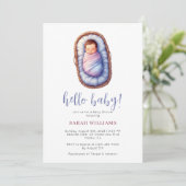 Cute Baby in Basket Gender Neutral Baby Shower 招待状 (スタンド正面)