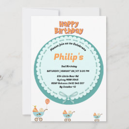 Cute baby in stroller birthday  招待状