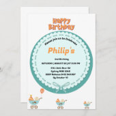 Cute baby in stroller birthday  招待状 (正面/裏面)