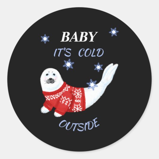 Cute Baby Its Cold Outside Winter Seal T Shirt ラウンドシール (正面)