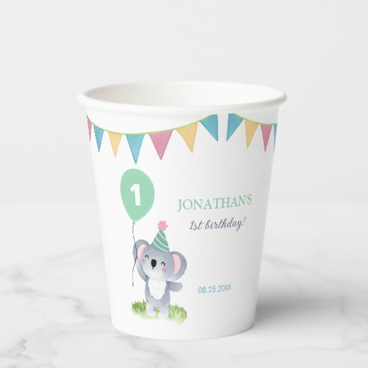Cute Baby Koala Balloon Party Flag Birthday 紙コップ (正面)