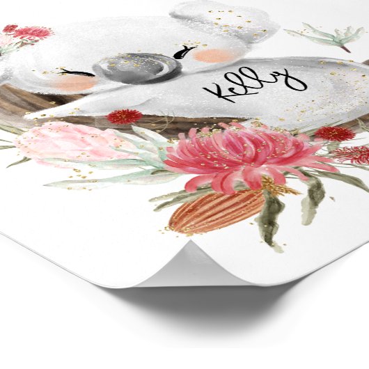 Cute Baby Koala Gold Speckle Custom Name      ポスター (角)