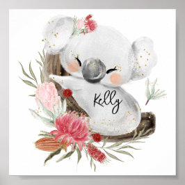 Cute Baby Koala Gold Speckle Custom Name      ポスター