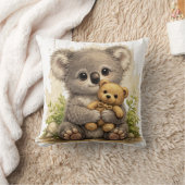 Cute Baby Koala With Teddy Bear Kawaii Nursery Ani クッション (ブランケット)
