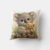 Cute Baby Koala With Teddy Bear Kawaii Nursery Ani クッション (裏面)