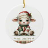 Cute Baby Lamb First Christmas Keepsake Photo セラミックオーナメント (正面)
