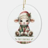 Cute Baby Lamb First Christmas Keepsake Photo セラミックオーナメント (左)