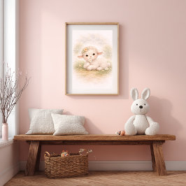 Cute Baby Lamb & Flower Nursery Room Kids ポスター