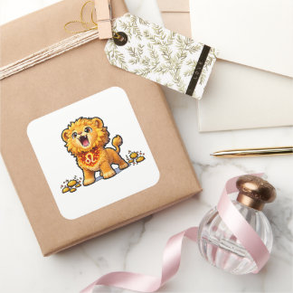 Cute Baby Leo Zodiac Sticker – Kawaii Golden Lion スクエアシール