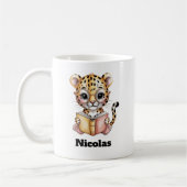 Cute Baby Leopard Reading a Book Custom コーヒーマグカップ (左)