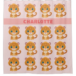 Cute Baby Leopard Safari Animal Kids シャワーカーテン