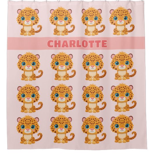 Cute Baby Leopard Safari Animal Kids シャワーカーテン (正面)