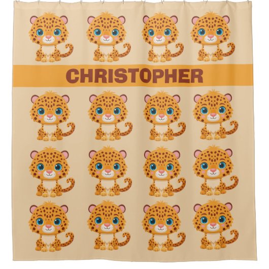 Cute Baby Leopard Safari Animal Kids シャワーカーテン (正面)