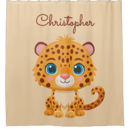 Cute Baby Leopard Safari Animal Kids シャワーカーテン