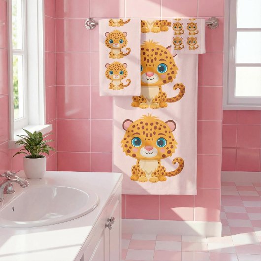 Cute Baby Leopard Safari Animal Kids バスタオルセット