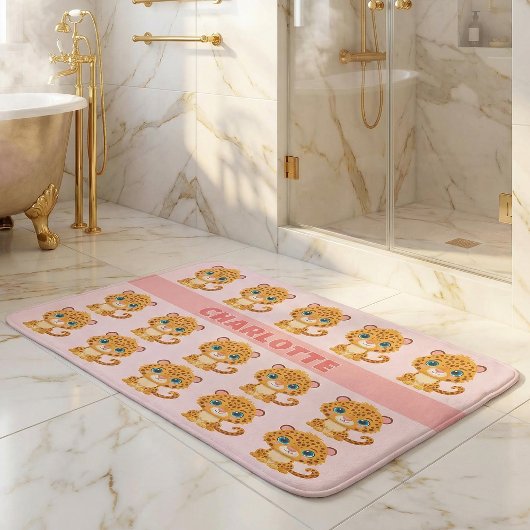 Cute Baby Leopard Safari Animal Kids バスマット