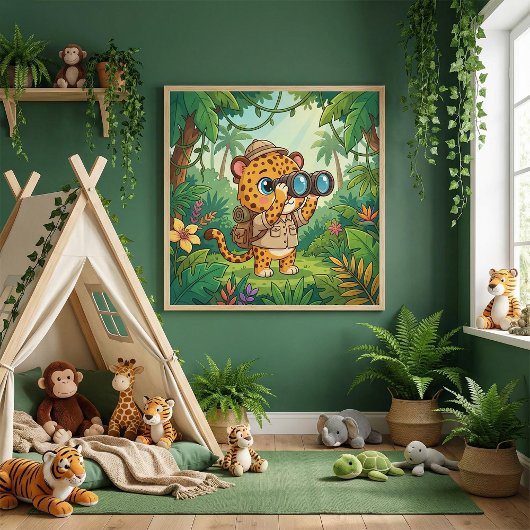 Cute Baby Leopard Safari Animal Kids ポスター