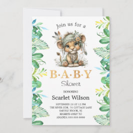 Cute Baby Lion Baby Shower Invitation 招待状
