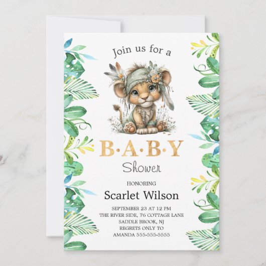 Cute Baby Lion Baby Shower Invitation 招待状 (正面)