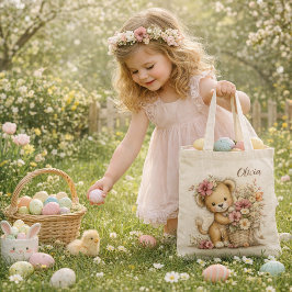 Cute Baby Lion with Flowers – Kids Easter Tote Bag トートバッグ