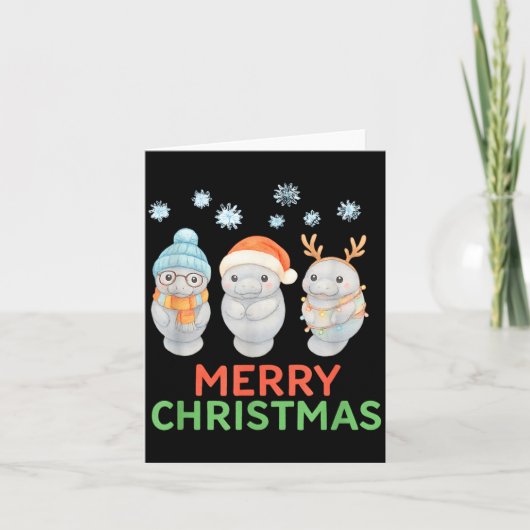 Cute Baby Manatee Santa Reindeer Christmas Manatee カード (正面)