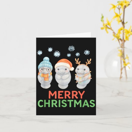Cute Baby Manatee Santa Reindeer Christmas Manatee カード (黄色い花)