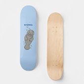 Cute baby manatee with bubbles illustration スケートボード (正面)