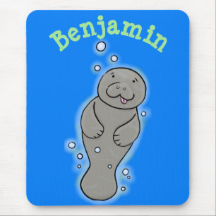 Cute baby manatee with bubbles illustration マウスパッド