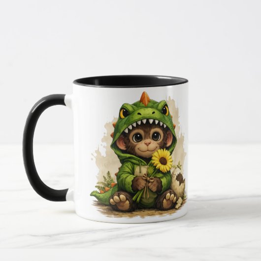 Cute Baby Monkey Dinosaur Costume Coffee Mug マグカップ (左)