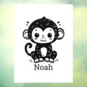 Cute Baby Monkey Drawing - Kawaii Nursery Art ウィンドウサイン (シート3)