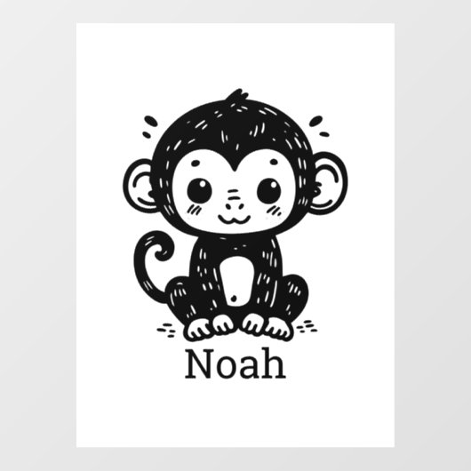 Cute Baby Monkey Drawing - Kawaii Nursery Art ウィンドウサイン (シート)