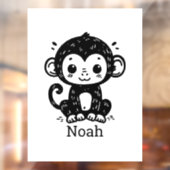 Cute Baby Monkey Drawing - Kawaii Nursery Art ウィンドウサイン (シート2)