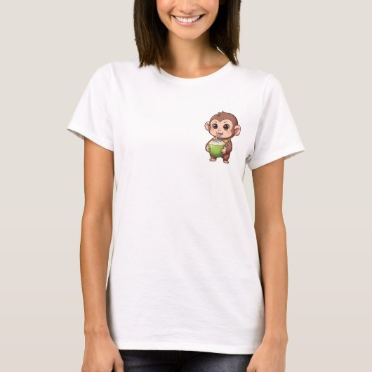 Cute Baby Monkey Drinking Fresh Coconut Water Tシャツ (正面)